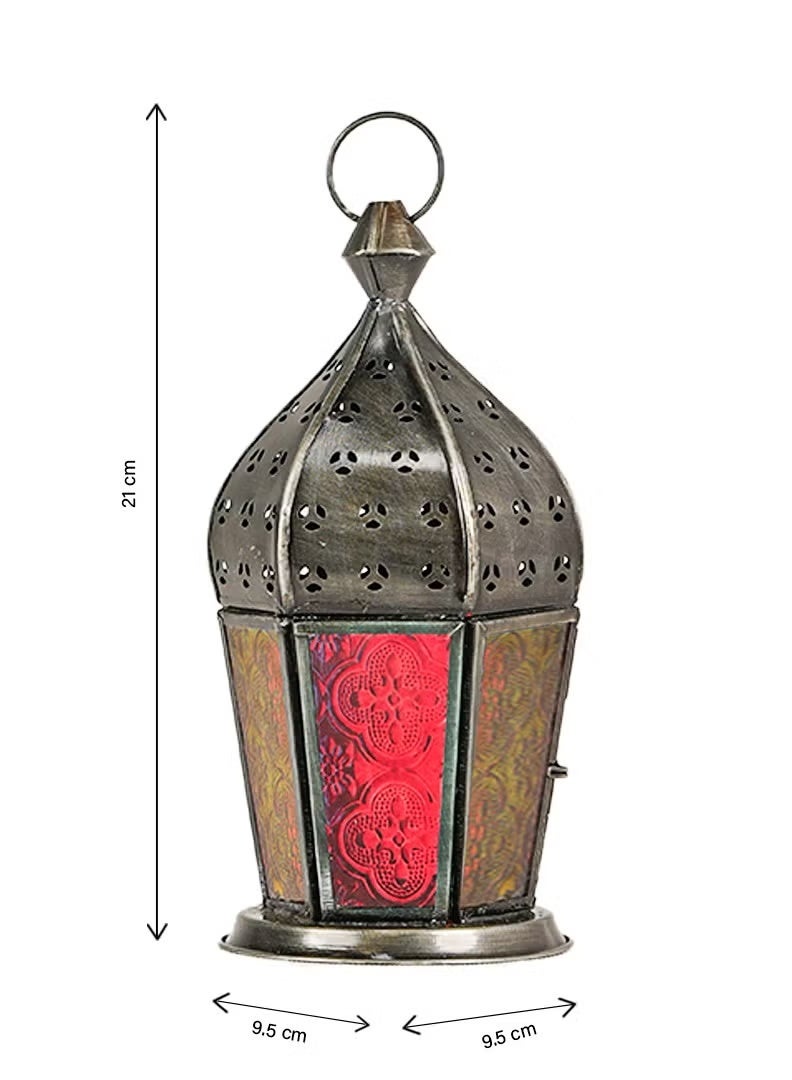 HilalFul Arabian Antique Red And Blue Glass Decorative Candle Holder Lantern | For Home Decor in Eid, Ramadan, Wedding | Living Room, Bedroom, Indoor, Outdoor Decoration | Islamic Themed | Moroccan - Image 2